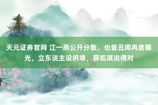 天元证券官网 江一燕公开分散，也曾丑闻再度曝光，立东谈主设坍塌，薛凯琪说得对