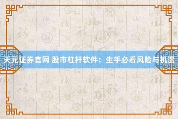 天元证券官网 股市杠杆软件：生手必看风险与机遇