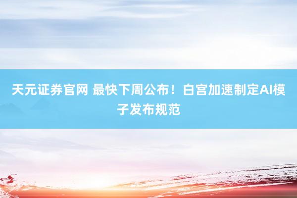 天元证券官网 最快下周公布！白宫加速制定AI模子发布规范