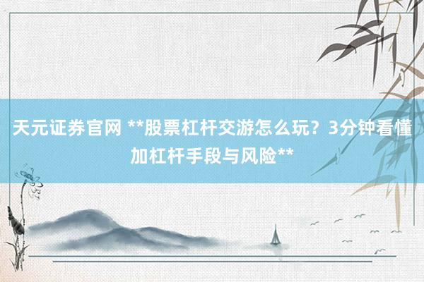 天元证券官网 **股票杠杆交游怎么玩？3分钟看懂加杠杆手段与风险**